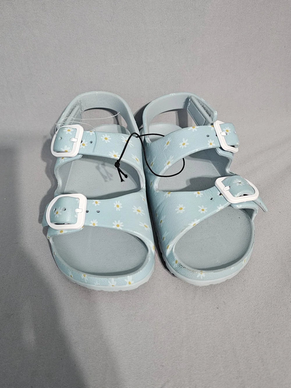 Girls Light Blue Daisy Print Adjustable Sandals